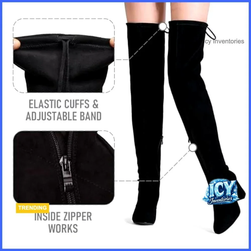 Thigh High Over The Knee Boots with High Heel and Inner Zipper